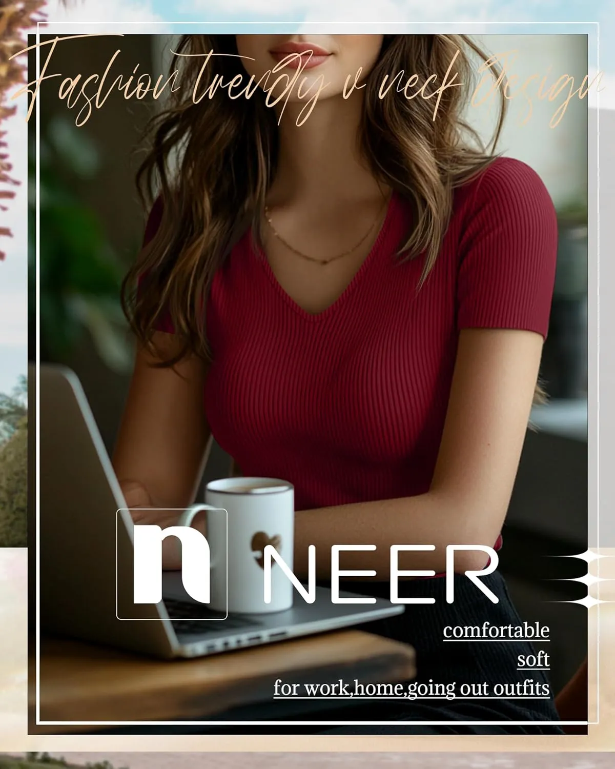 Neer 4 Pack Women's Cotton V Neck T-Shirts Short Sleeve Ribbed Slim Fit Tops Ladies' Casual Summer Basic Tee Multipack