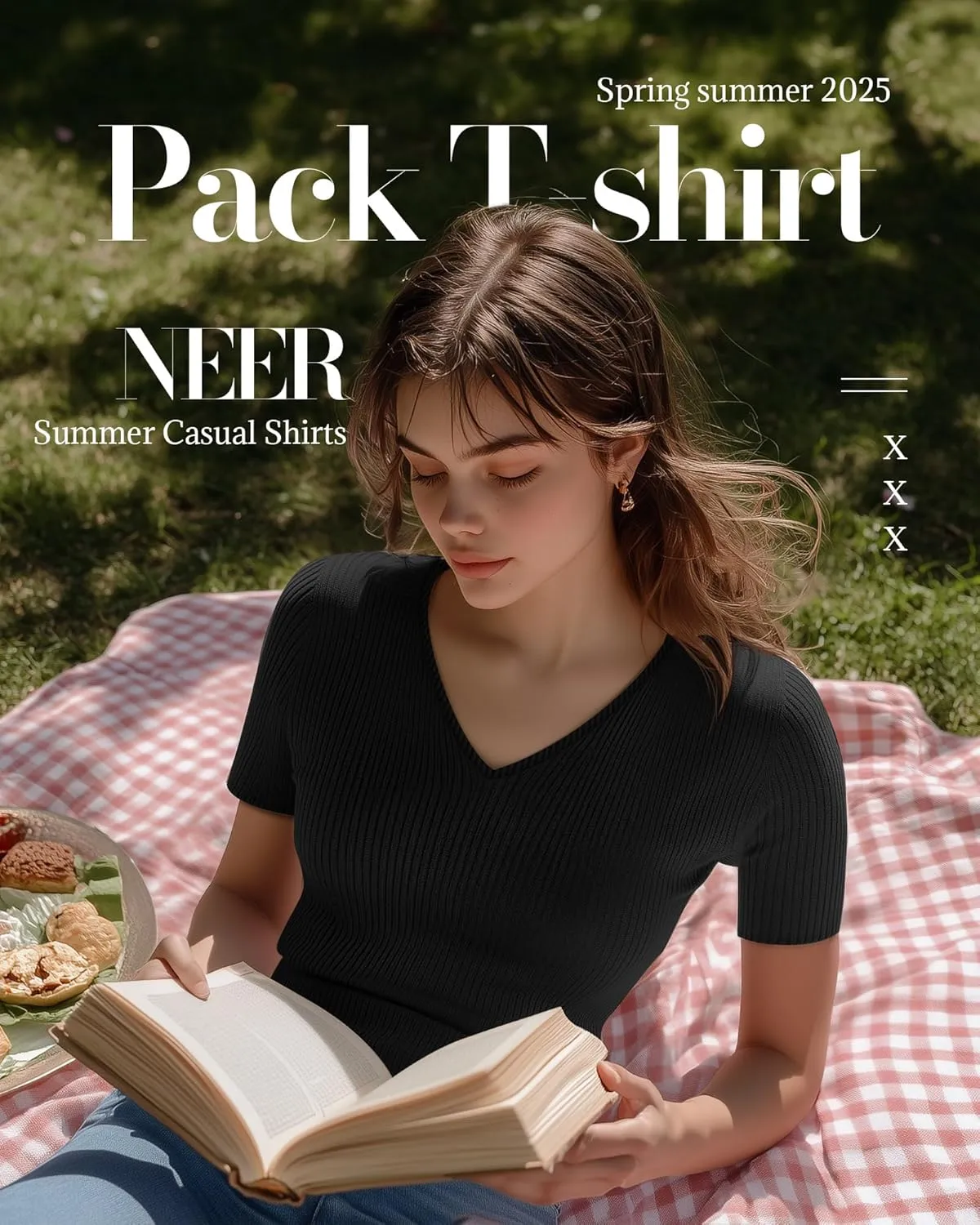 Neer 4 Pack Women's Cotton V Neck T-Shirts Short Sleeve Ribbed Slim Fit Tops Ladies' Casual Summer Basic Tee Multipack