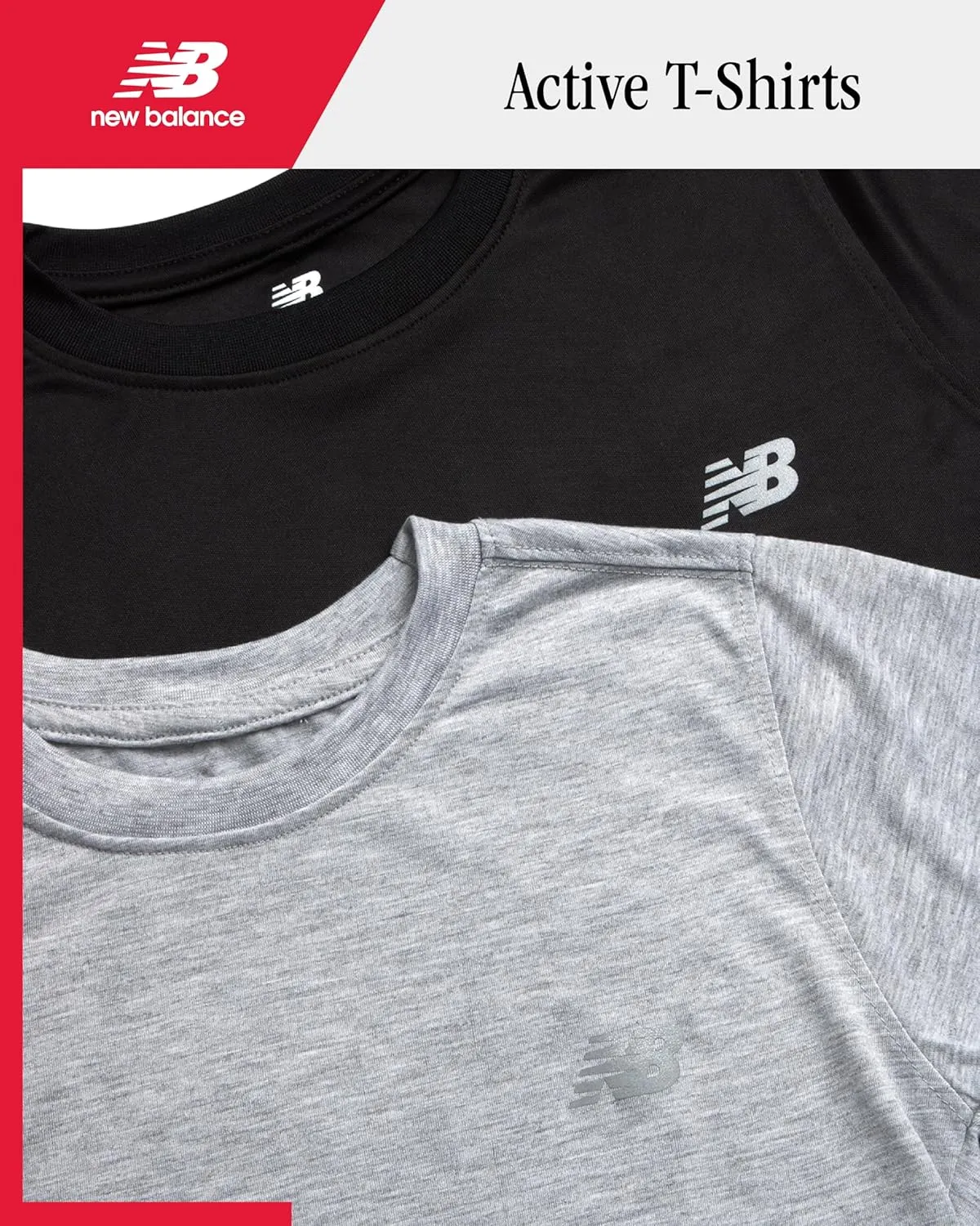 New Balance Boys' Active T-Shirts - 4 Pack Short Sleeve Crew Neck Athletic Performance Dry Fit Shirts for Boys (Sizes: 4-20)