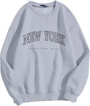 New York Sweatshirts For Women Crewneck Letter Graphic Vacation Shirt Oversized Long Sleeve Pullover Tops Harajuku Clothes