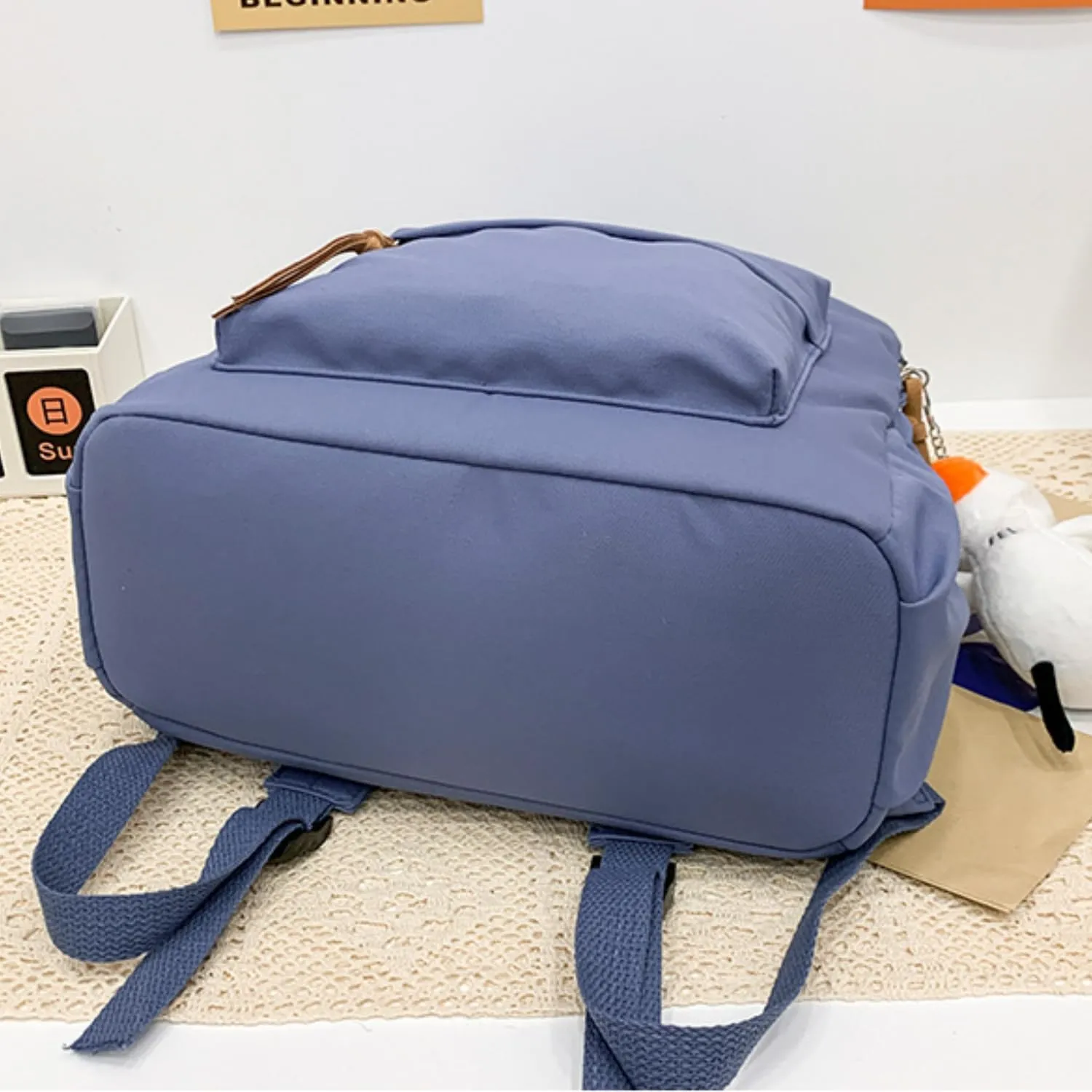 Nylon Backpack for Women Men Cute Pendant Aesthetic Backpack Lightweight Bag 15 Inch Laptop Backpack Casual Backpack (White Pendant,Medium)