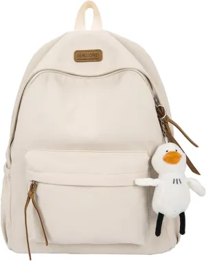 Nylon Backpack for Women Men Cute Pendant Aesthetic Backpack Lightweight Bag 15 Inch Laptop Backpack Casual Backpack (White Pendant,Medium)
