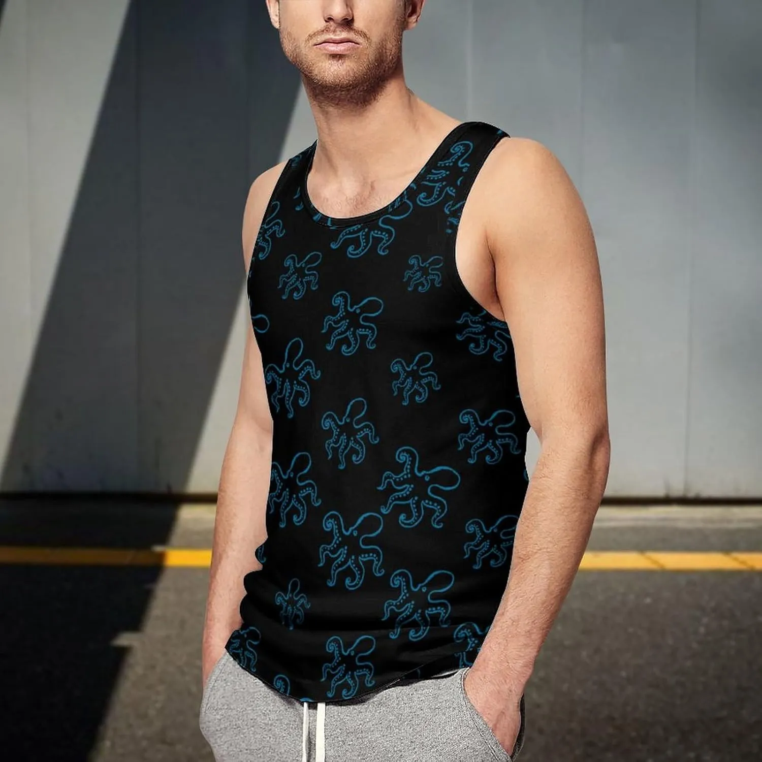Octopus Men's Tank Tops Summer Sleeveless T-Shirts Gym Workout Tee Casual Beach Tee
