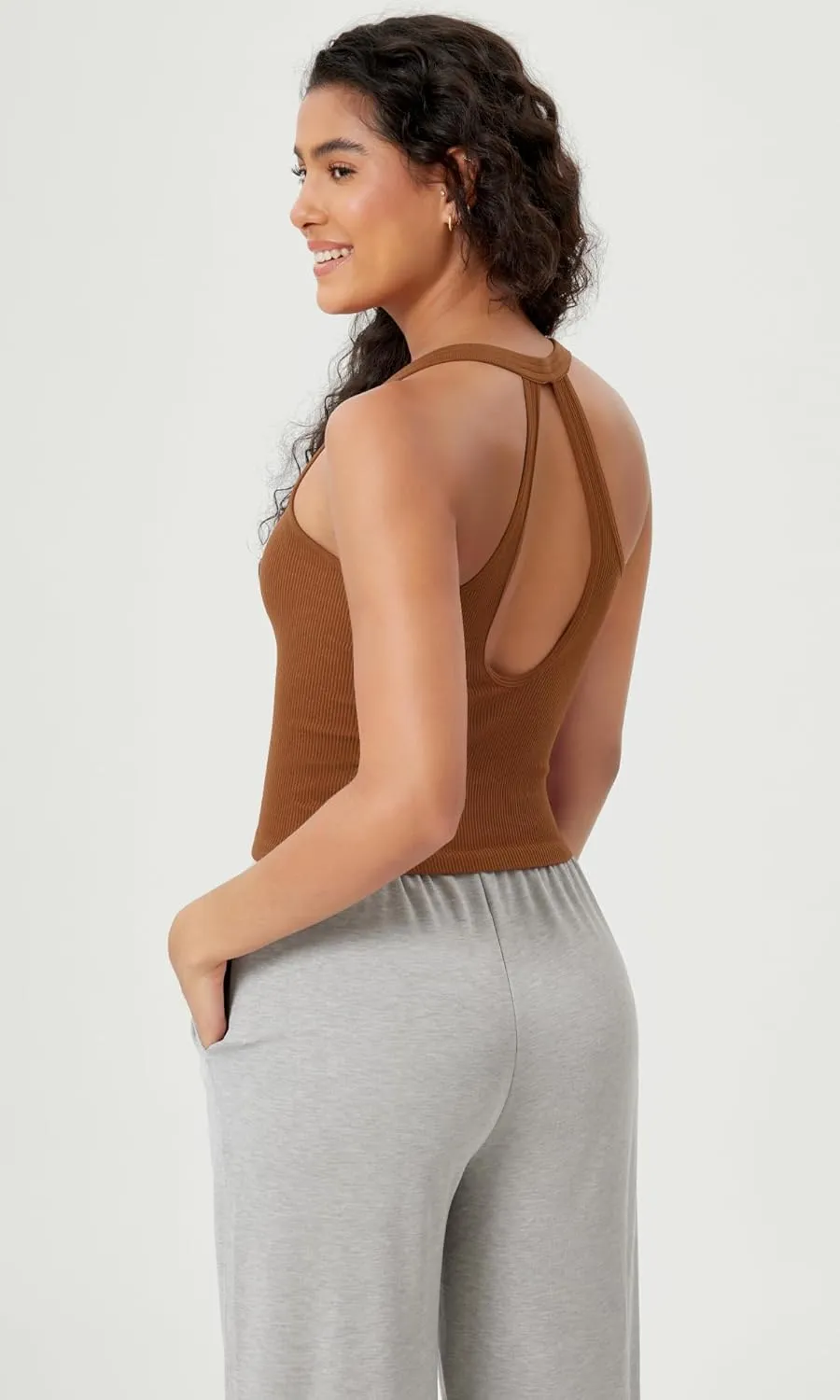 ODODOS 2-Pack Seamless Henley Crop for Women Open Back Ribbed Tank Button-up Cropped Top