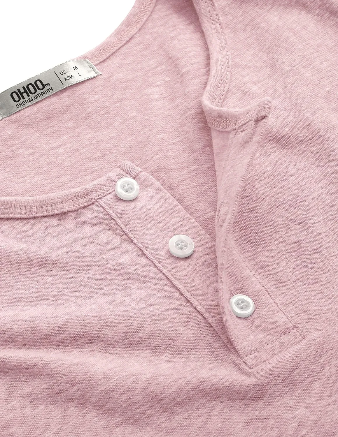 Ohoo Mens Slim Fit Casual Short Sleeve Placket Melange Color Fabric Cotton Henley T-Shirts