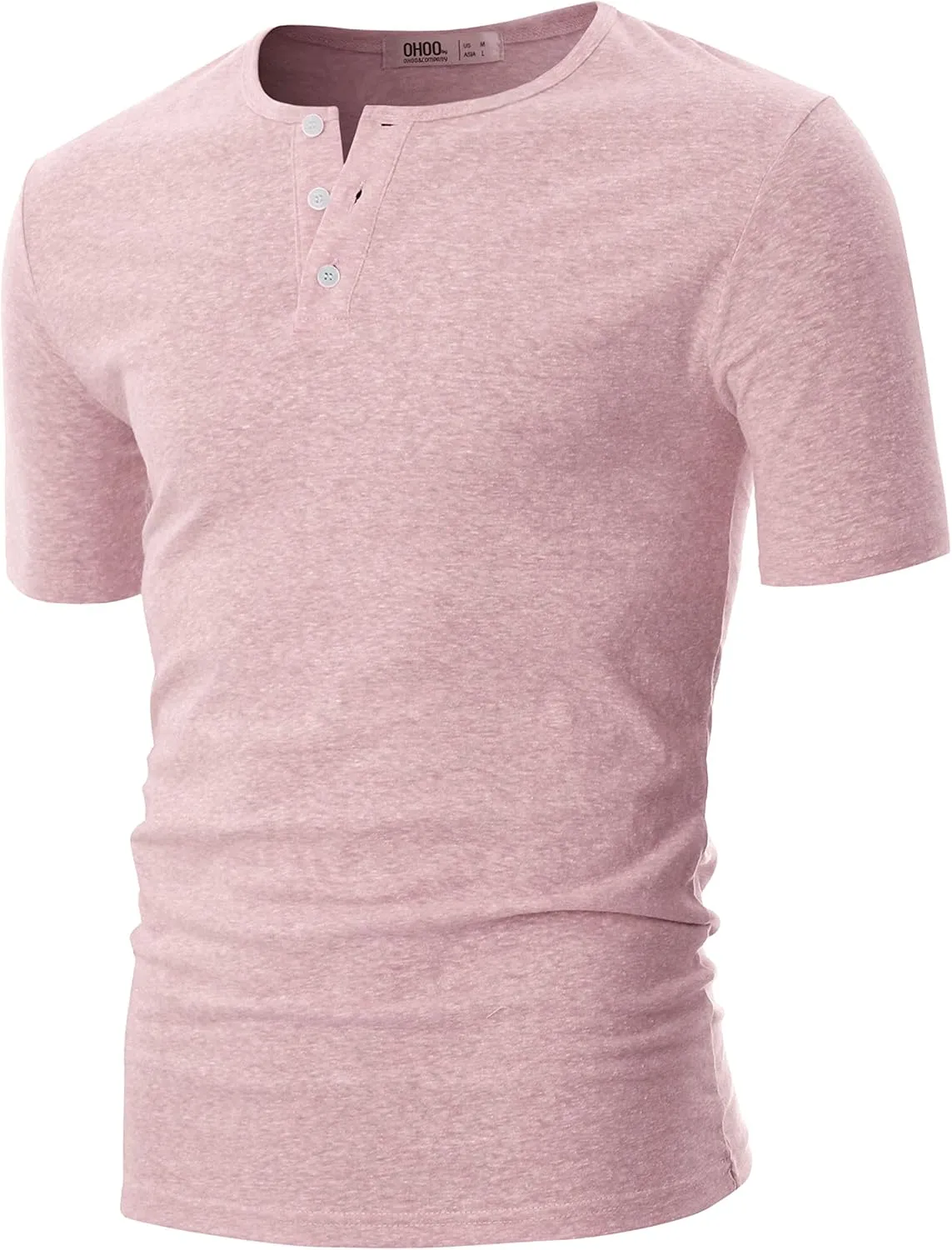 Ohoo Mens Slim Fit Casual Short Sleeve Placket Melange Color Fabric Cotton Henley T-Shirts