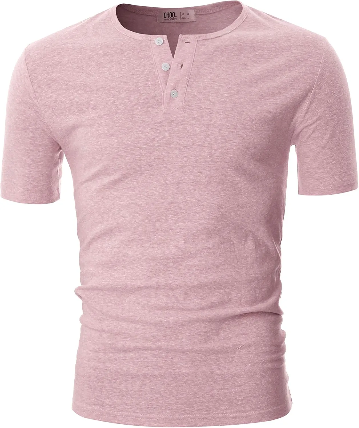 Ohoo Mens Slim Fit Casual Short Sleeve Placket Melange Color Fabric Cotton Henley T-Shirts