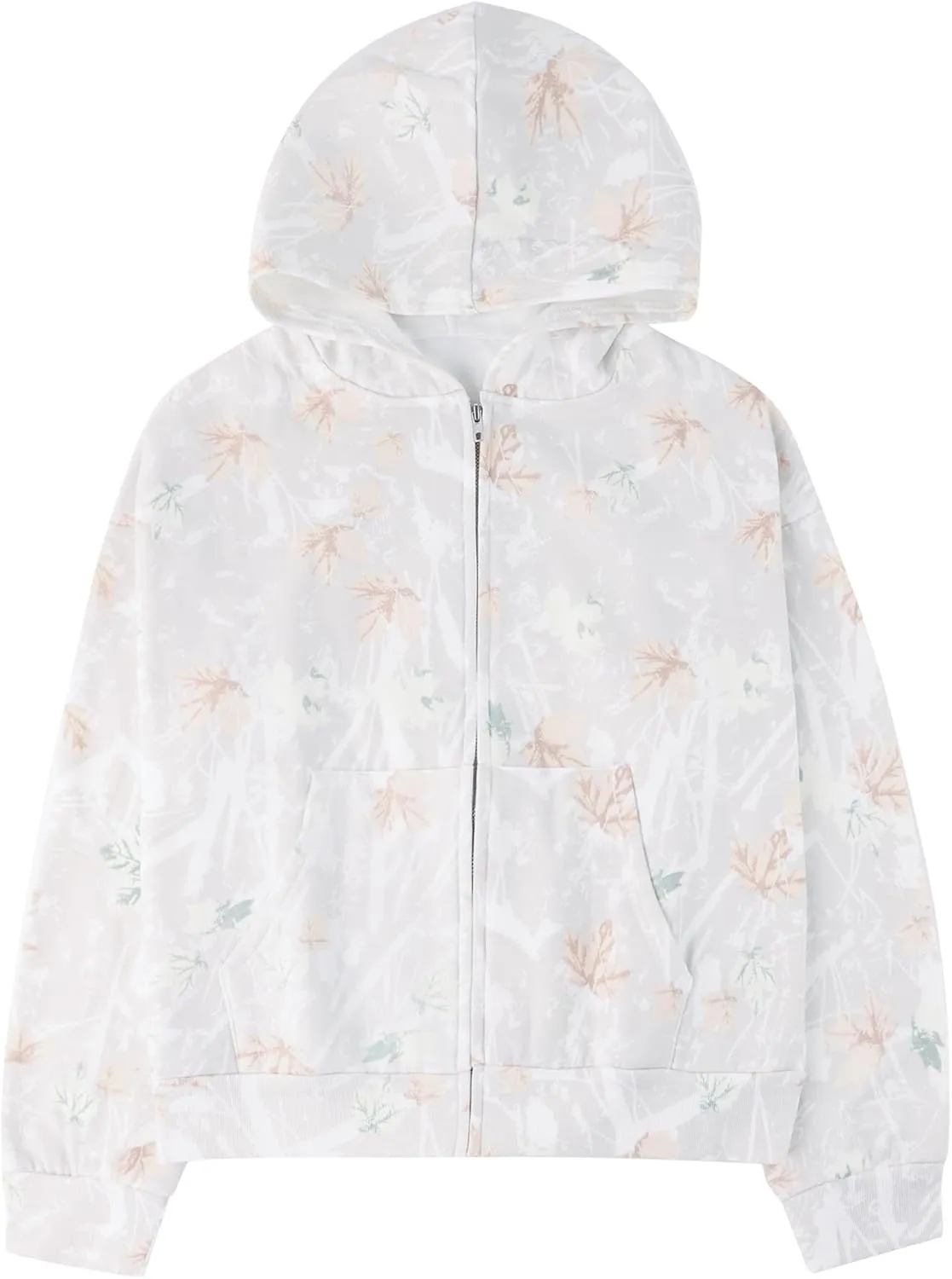 OLAPTA Women Camo Hoodies Oversized Maple Leaf Print Graphic Zip Up Long Sleeve Fleece Casual Hooded Sweatshirt with Pocket