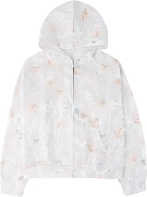 OLAPTA Women Camo Hoodies Oversized Maple Leaf Print Graphic Zip Up Long Sleeve Fleece Casual Hooded Sweatshirt with Pocket