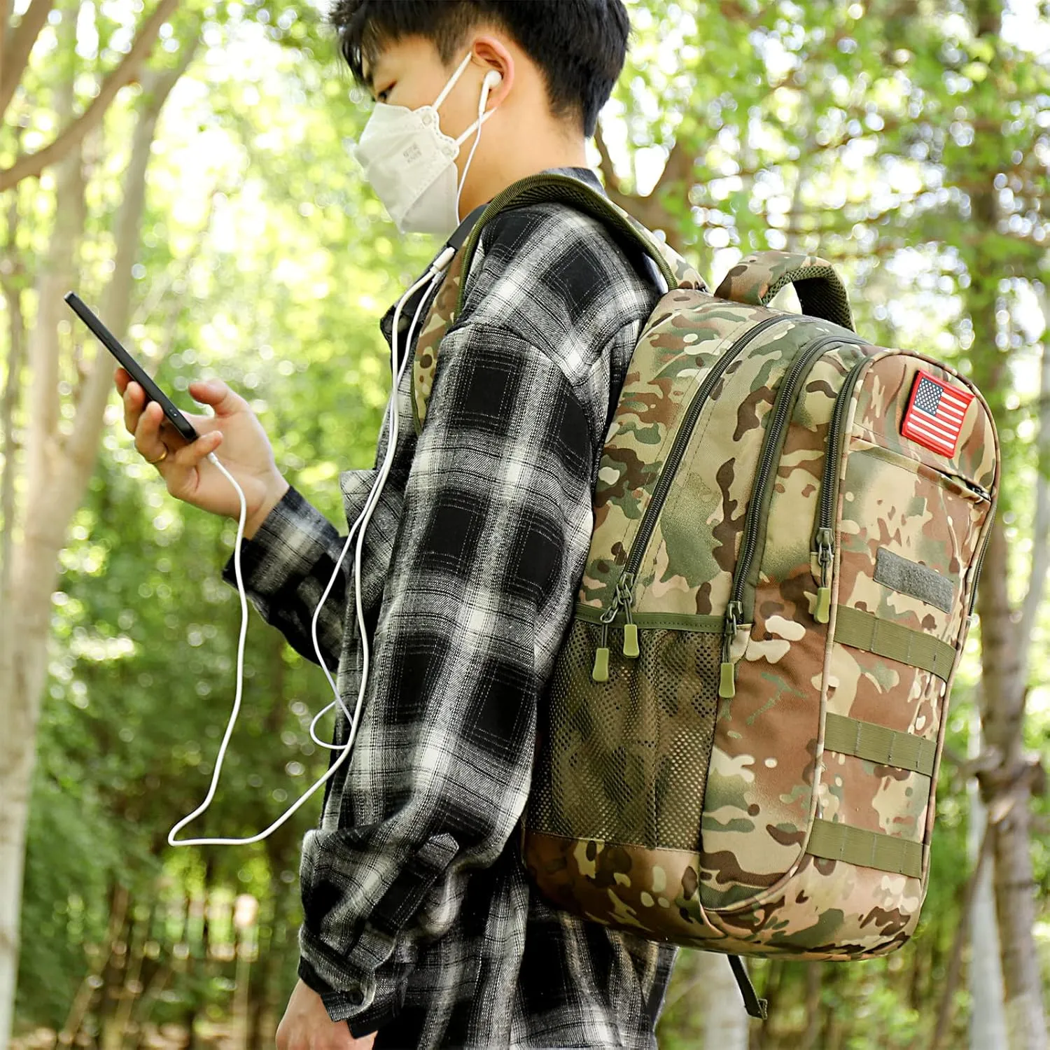 outdoor plus Camo Backpack,Military Boys Backpacks for School,Army Bookbag with USB Charging Port,30l/40L