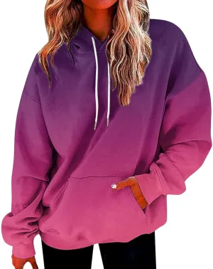Oversized Sweatshirt for Women Gradient Pullover Hoodies Drawstring Fashion Y2K Hooded Tops Sweatshirts with Pockets