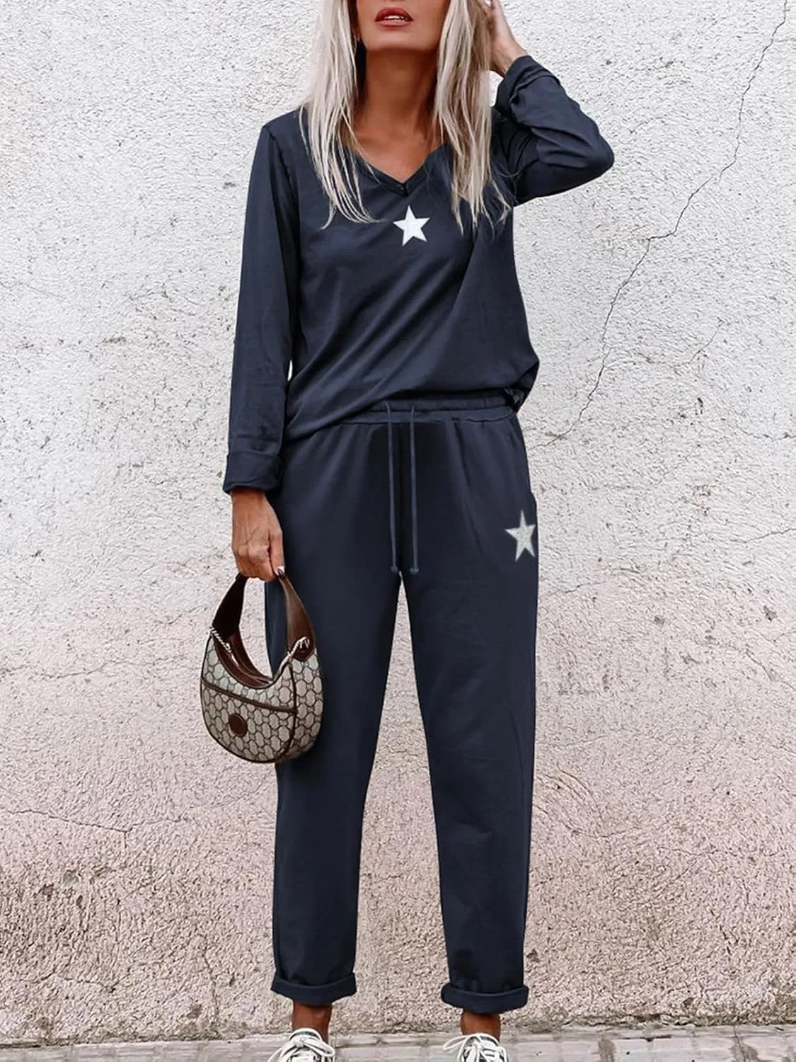 Paintcolors Women's 2 Piece Outfit Long Sleeve Crewneck Tracksuit Solid Color Sweatsuit Lounge Matching Set with Pockets