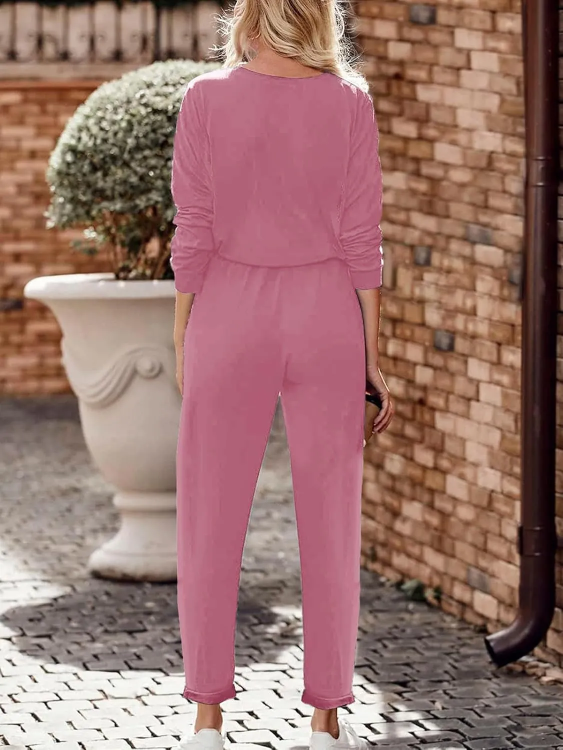 Paintcolors Women's 2 Piece Outfit Long Sleeve Crewneck Tracksuit Solid Color Sweatsuit Lounge Matching Set with Pockets