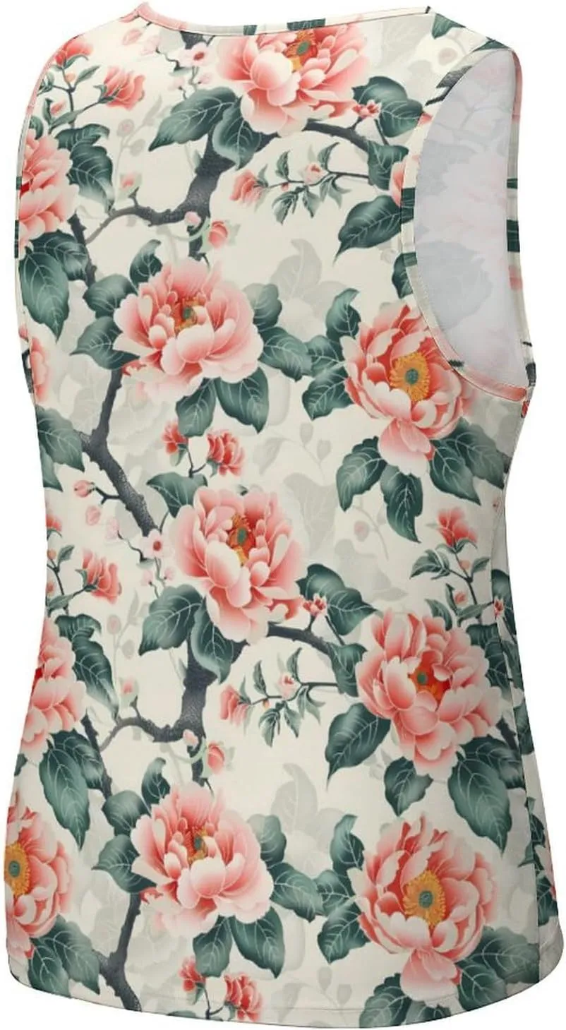 Peony Flowers Men's Tank Tops Summer Sleeveless T-Shirts Gym Workout Tee Casual Beach Tee