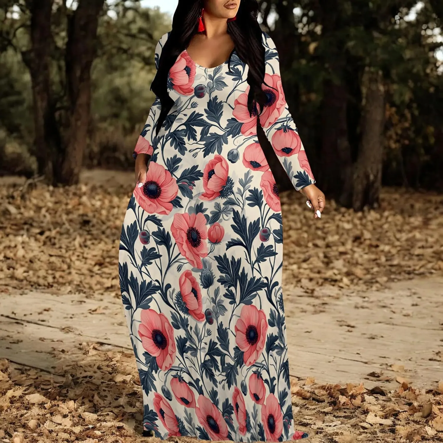 Plus Size Maxi Long Dress Sexy Outfits for Women Printed Loose Cute Dress