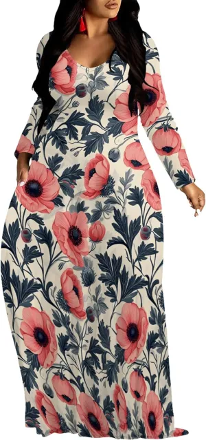 Plus Size Maxi Long Dress Sexy Outfits for Women Printed Loose Cute Dress