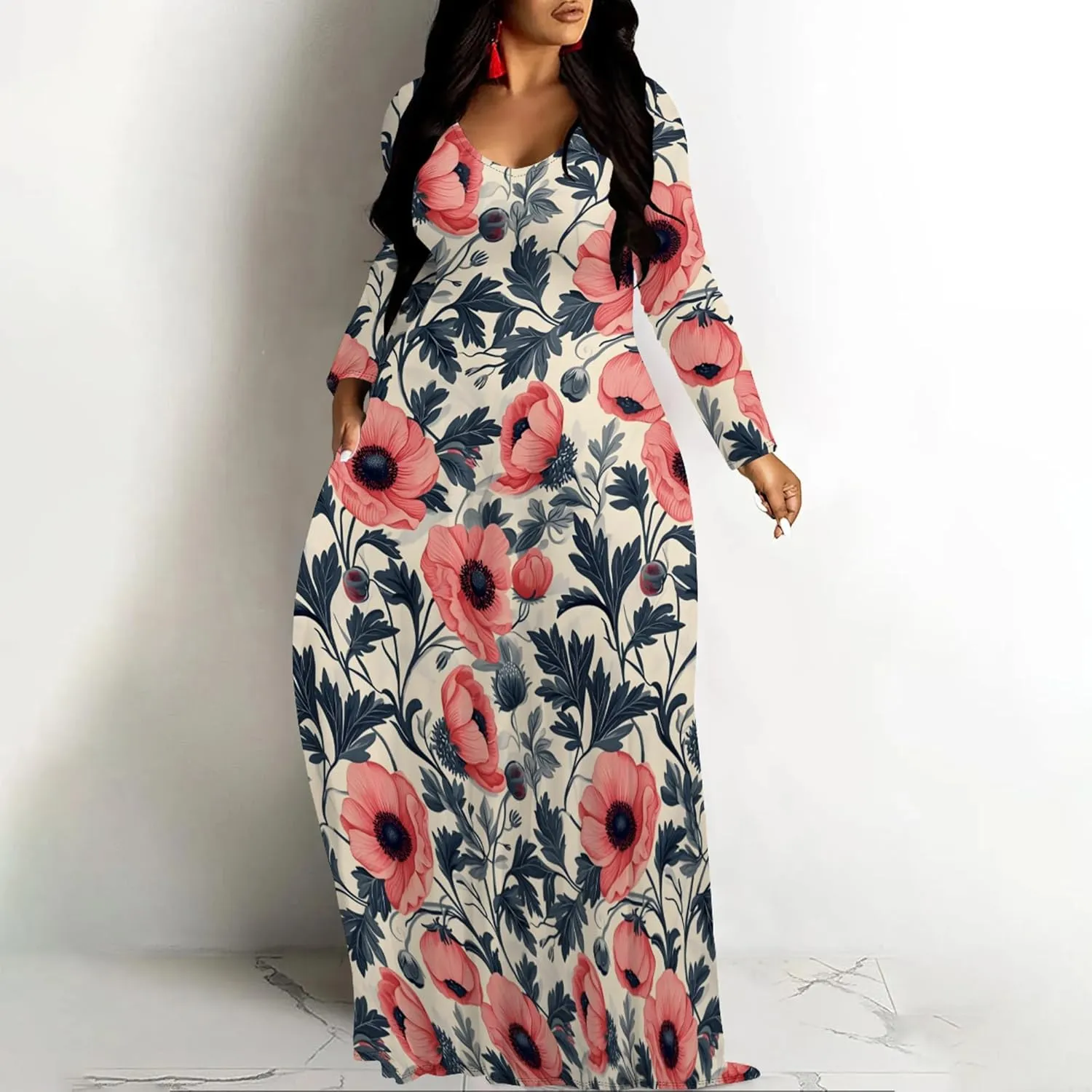 Plus Size Maxi Long Dress Sexy Outfits for Women Printed Loose Cute Dress