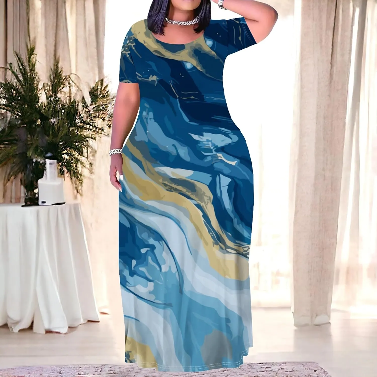 Plus Size Maxi Summer Dress 90 s Outfits for Women Neon Loose Cute Dress