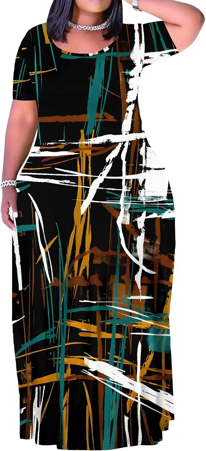 Plus Size Maxi Summer Dress 90 s Outfits for Women Neon Loose Cute Dress