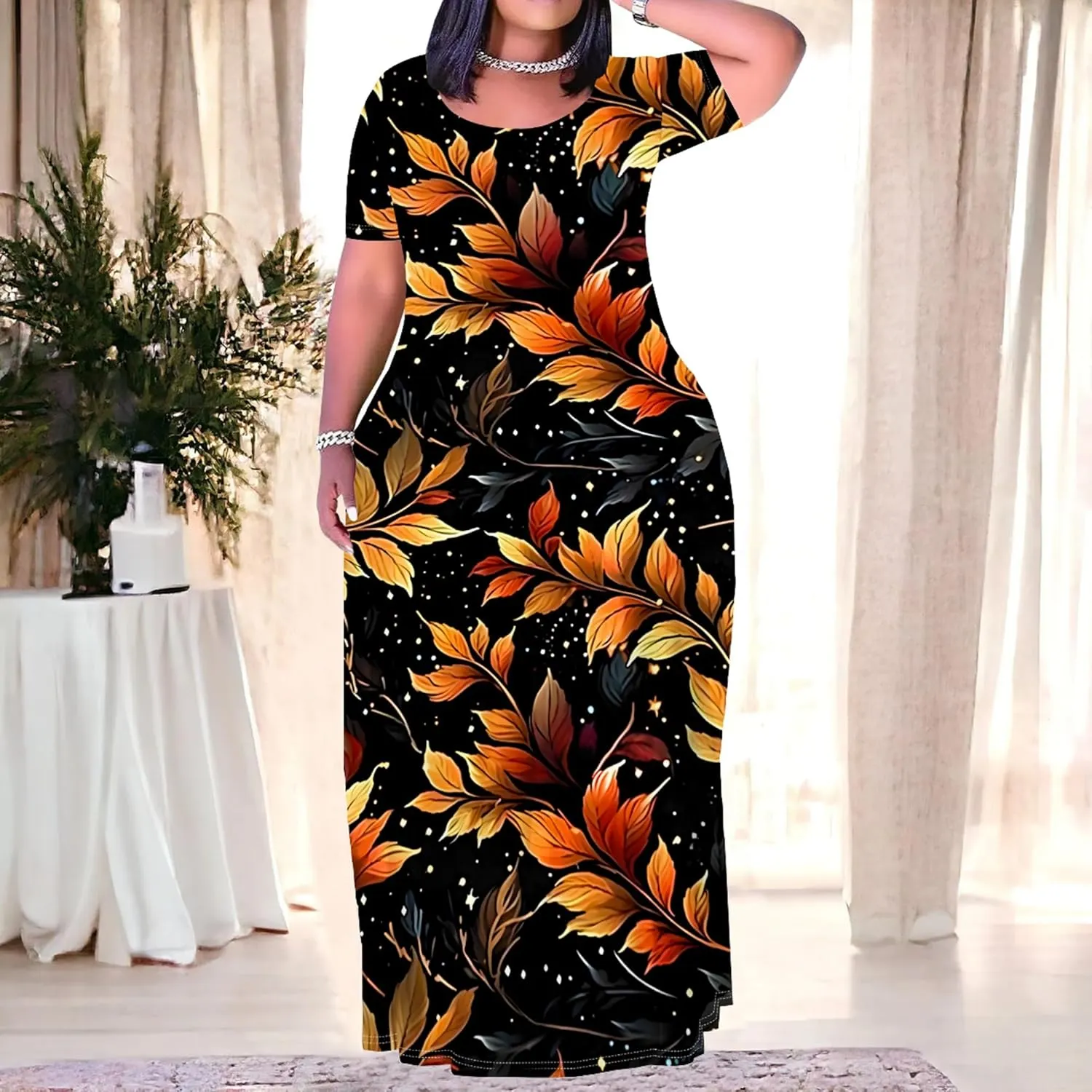 Plus Size Maxi Summer Dress 90 s Outfits for Women Neon Loose Cute Dress