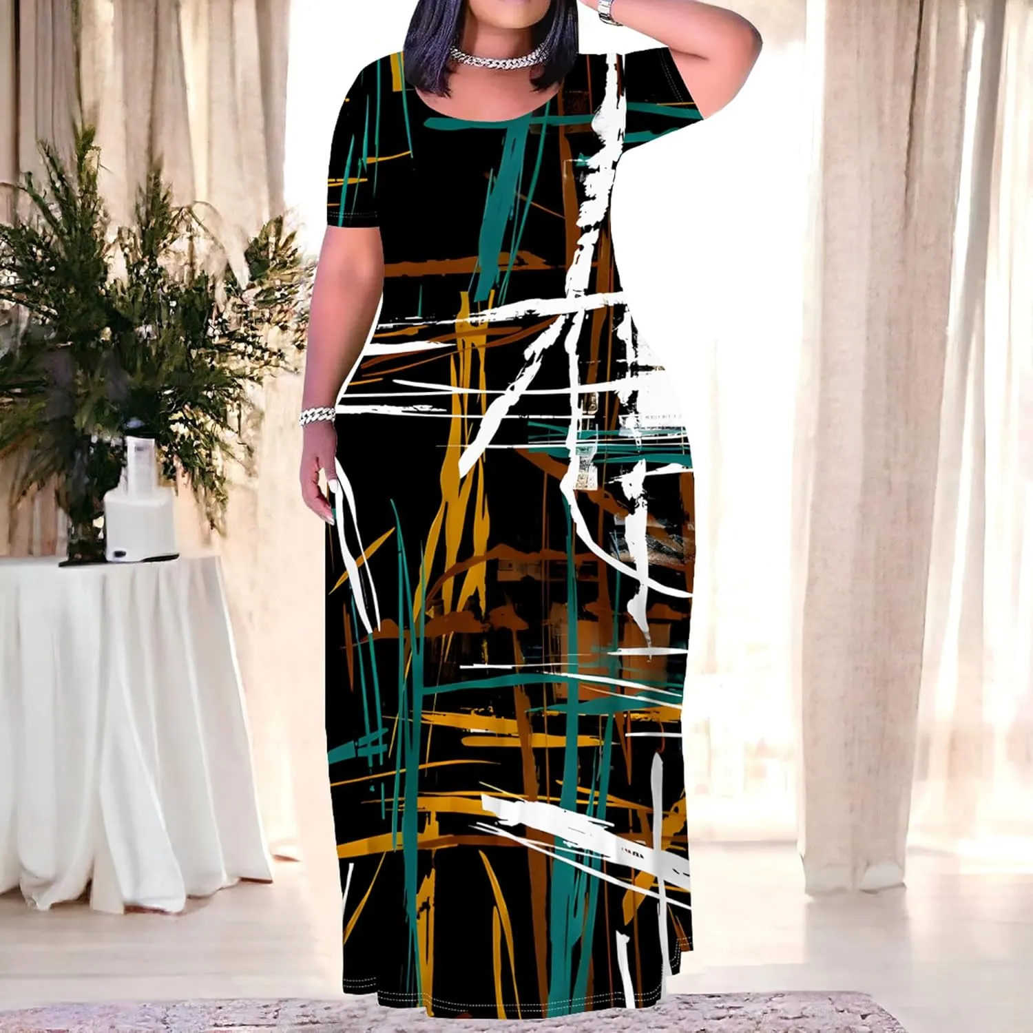 Plus Size Maxi Summer Dress 90 s Outfits for Women Neon Loose Cute Dress