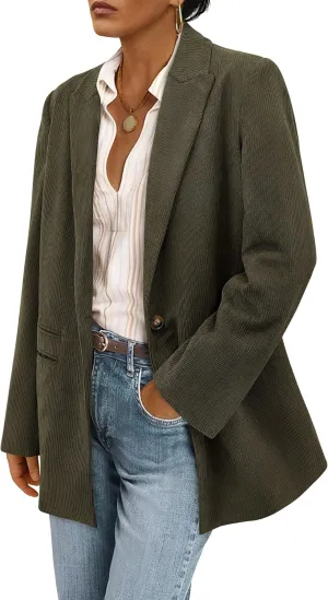 PRETTYGARDEN Women's Winter Corduroy Blazers Jackets Dressy Casual Ribbed Long Sleeve Lapel Fashion Work Business Outerwear