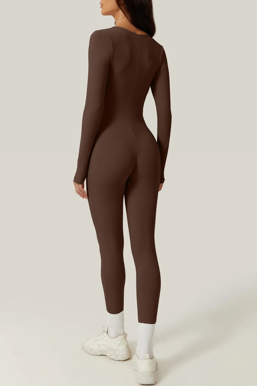 QINSEN Womens Sexy Square Neck Long Sleeve Full Length Leggings Bodycon Stretch Jumpsuit