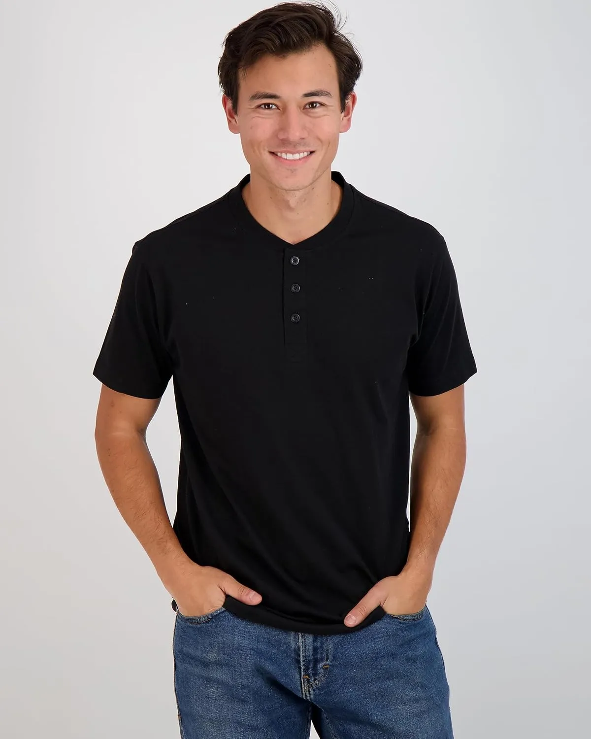 Real Essentials 3 Pack: Men's Cotton Short & Long Sleeve Henley T-Shirt Performance Activewear (Available in Big & Tall)