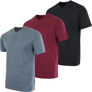 Real Essentials 3 Pack: Men's Cotton Short & Long Sleeve Henley T-Shirt Performance Activewear (Available in Big & Tall)