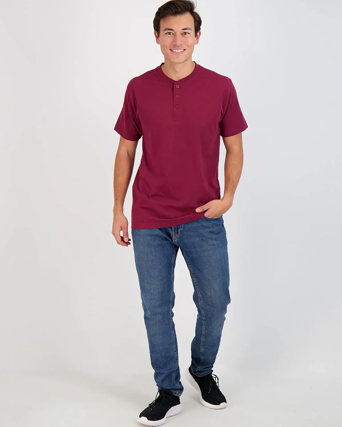 Real Essentials 3 Pack: Men's Cotton Short & Long Sleeve Henley T-Shirt Performance Activewear (Available in Big & Tall)