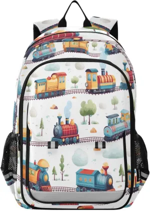 Retro Steam Train Tree Backpack Kids School Bag Lightweight Laptop Backpack Elementary Capacity Student Bookbags for Travel Daypack with Reflective Stripes