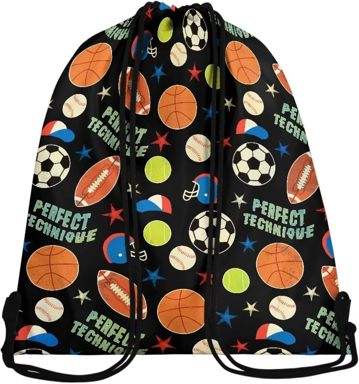 Rnyleeg Sports Theme Drawstring Bag for Boys Ball Pattern Adjustable Lightweight Gym Dance Sackpack for Kids Sports String Bag