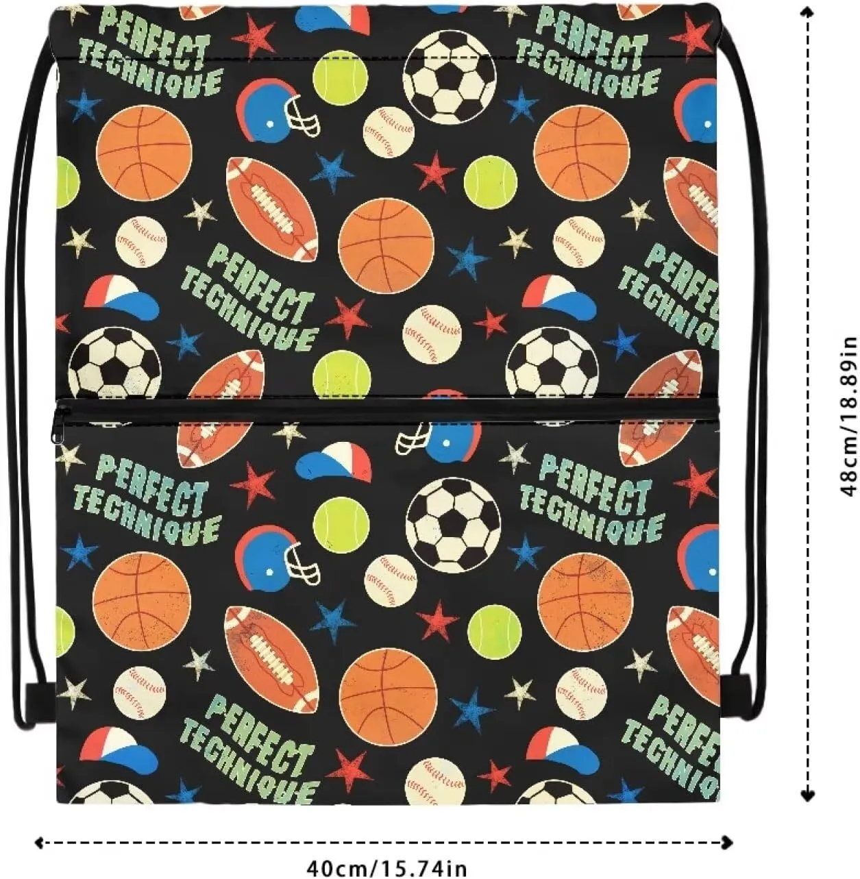 Rnyleeg Sports Theme Drawstring Bag for Boys Ball Pattern Adjustable Lightweight Gym Dance Sackpack for Kids Sports String Bag