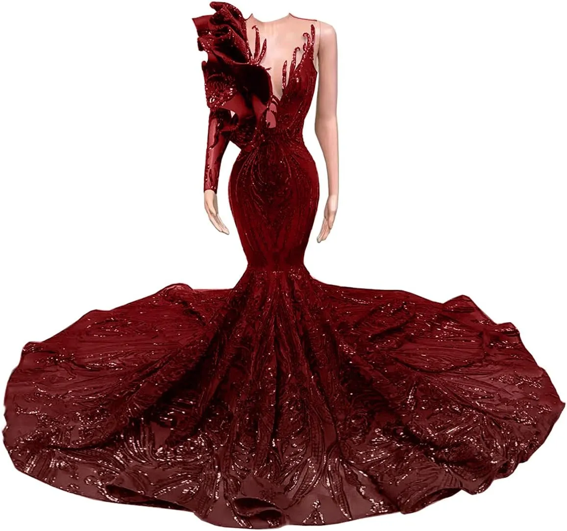 Sequined Mermaid One Shoulder Prom Shower Party Dress Evening Pageant Celebrity Gown