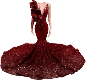 Sequined Mermaid One Shoulder Prom Shower Party Dress Evening Pageant Celebrity Gown