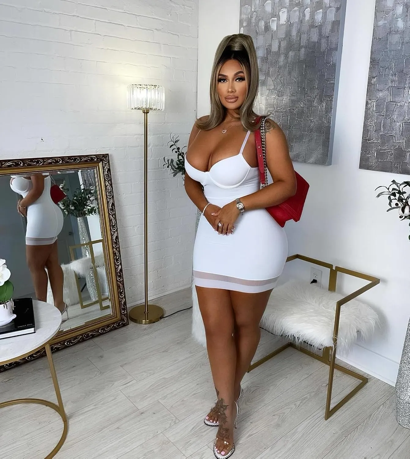 Sexy Bodycon Mini Dress for Women Sweetheart Neck Spaghetti Strap Mesh Hem Party Club Night Out Short Dresses