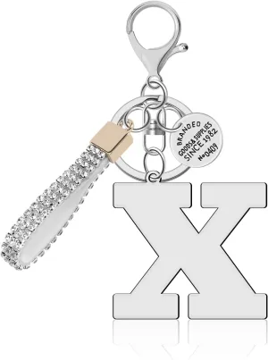 Silver Initial Letter Keychains with Sparkly Rhinestone Lanyard, A-Z Letter Keyring for Women Girls, Bling Key Chain Wristlet