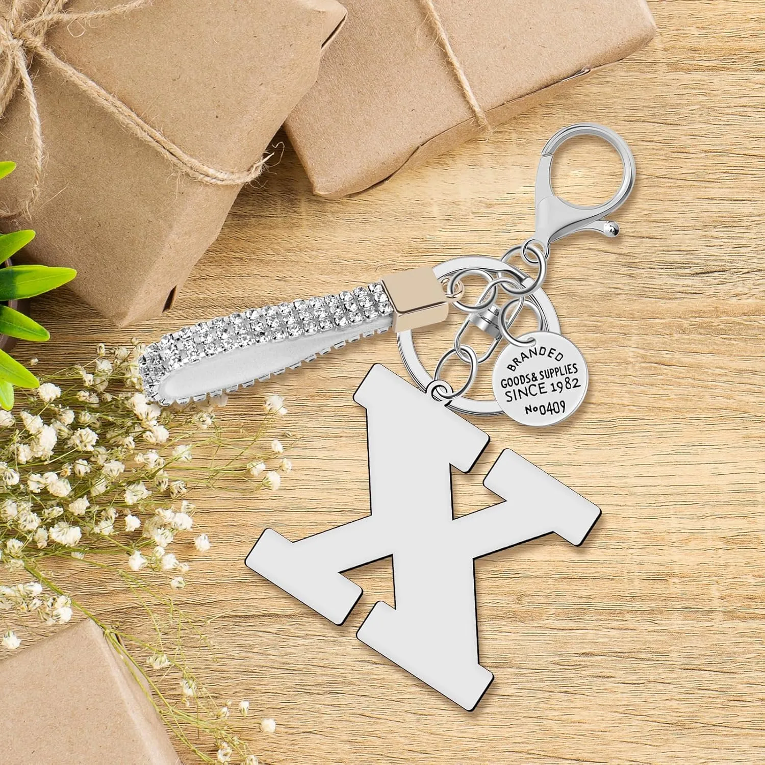 Silver Initial Letter Keychains with Sparkly Rhinestone Lanyard, A-Z Letter Keyring for Women Girls, Bling Key Chain Wristlet