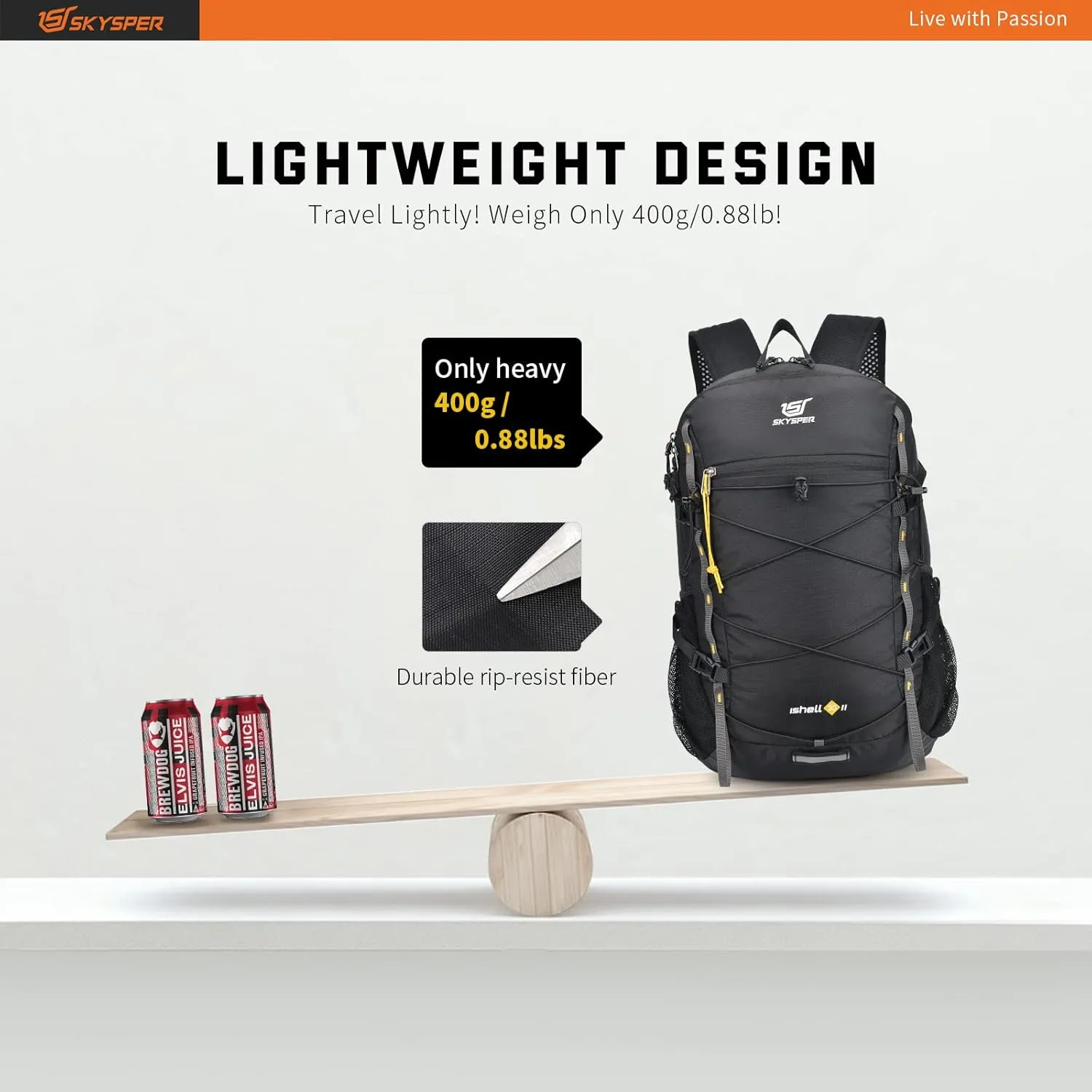 SKYSPER Packable Hiking Backpack 30L Lightweight Daypack Travel Backpacks for Women MenBlack
