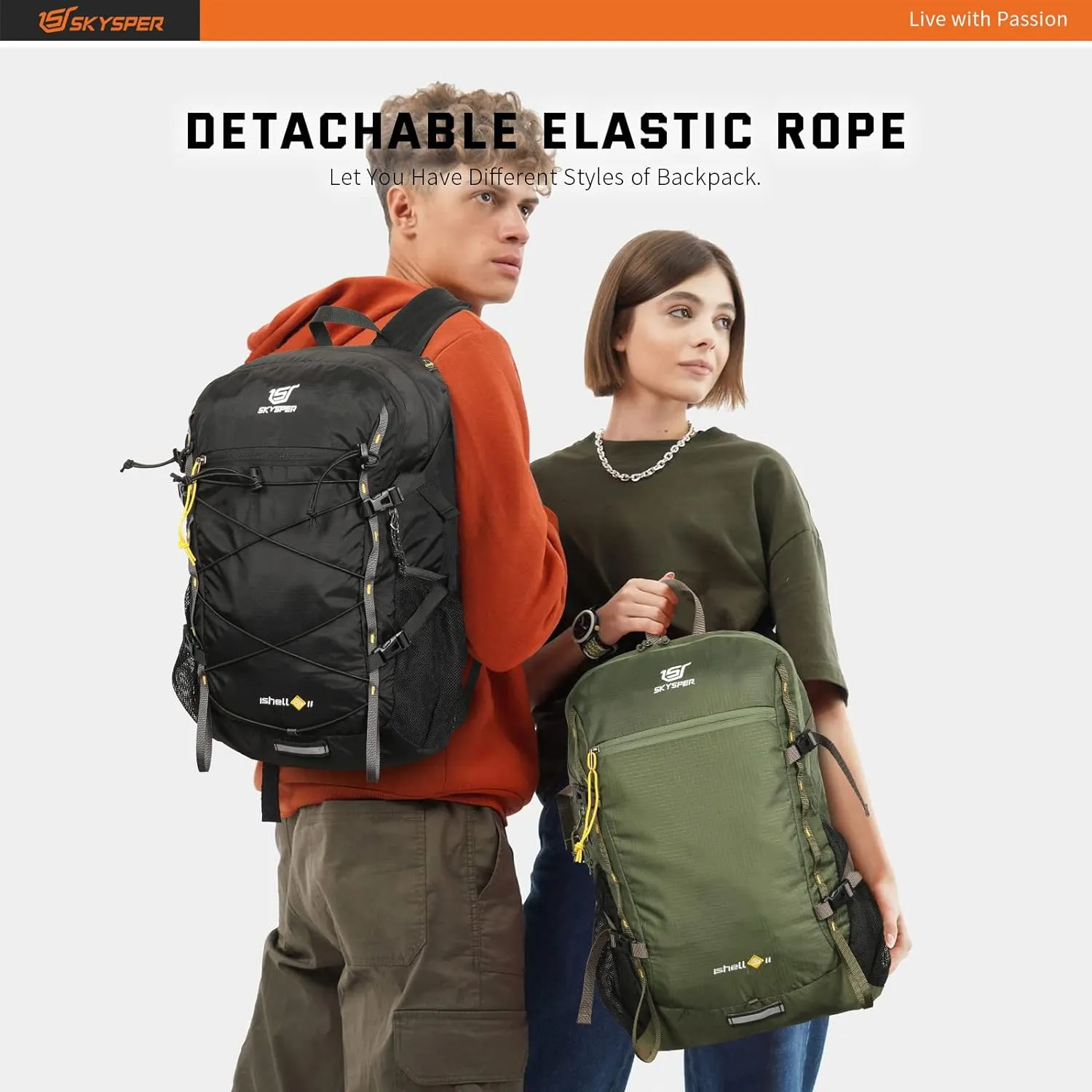 SKYSPER Packable Hiking Backpack 30L Lightweight Daypack Travel Backpacks for Women MenBlack