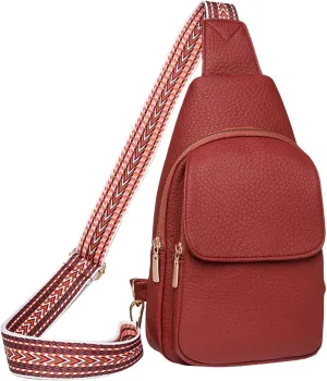 Sling Bag For Women Men Backpack Fanny Pack Crossbody Chest Travel Bags Purse With Adjustable Guitar Strap Pu Leather