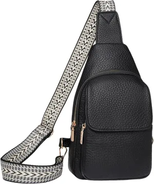 Sling Bag For Women Men Backpack Fanny Pack Crossbody Chest Travel Bags Purse With Adjustable Guitar Strap Pu Leather