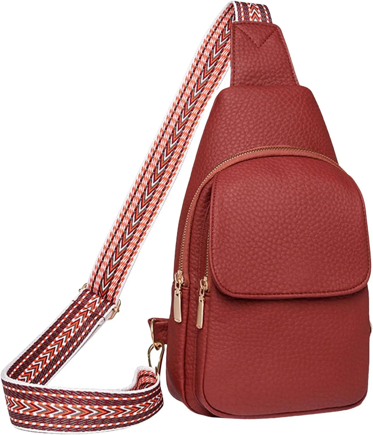 Sling Bag For Women Men Backpack Fanny Pack Crossbody Chest Travel Bags Purse With Adjustable Guitar Strap Pu Leather