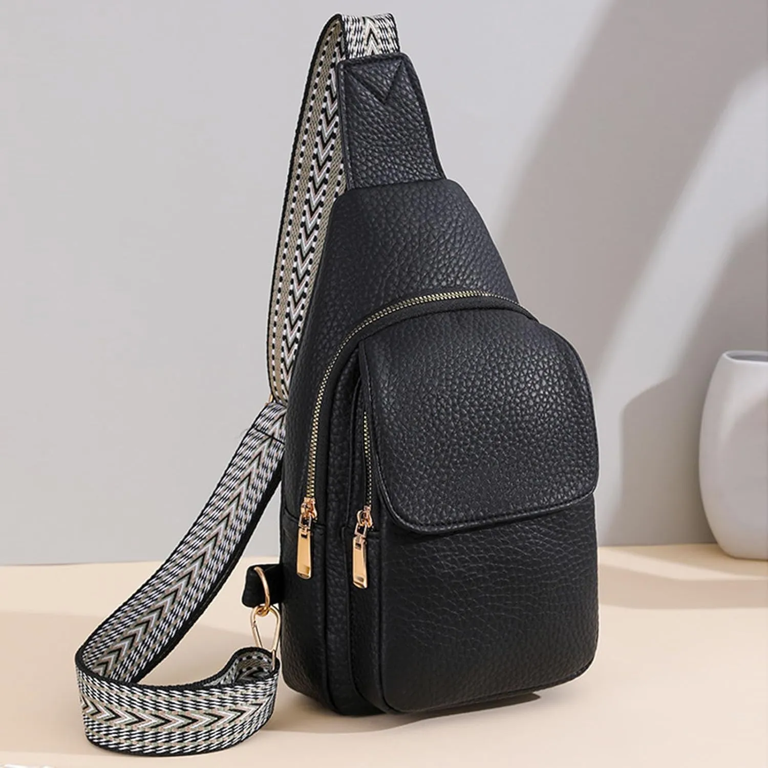 Sling Bag For Women Men Backpack Fanny Pack Crossbody Chest Travel Bags Purse With Adjustable Guitar Strap Pu Leather