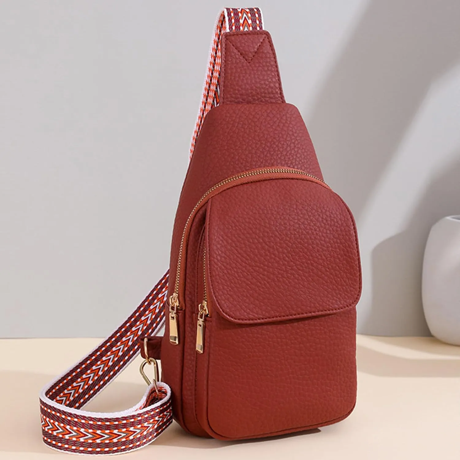 Sling Bag For Women Men Backpack Fanny Pack Crossbody Chest Travel Bags Purse With Adjustable Guitar Strap Pu Leather
