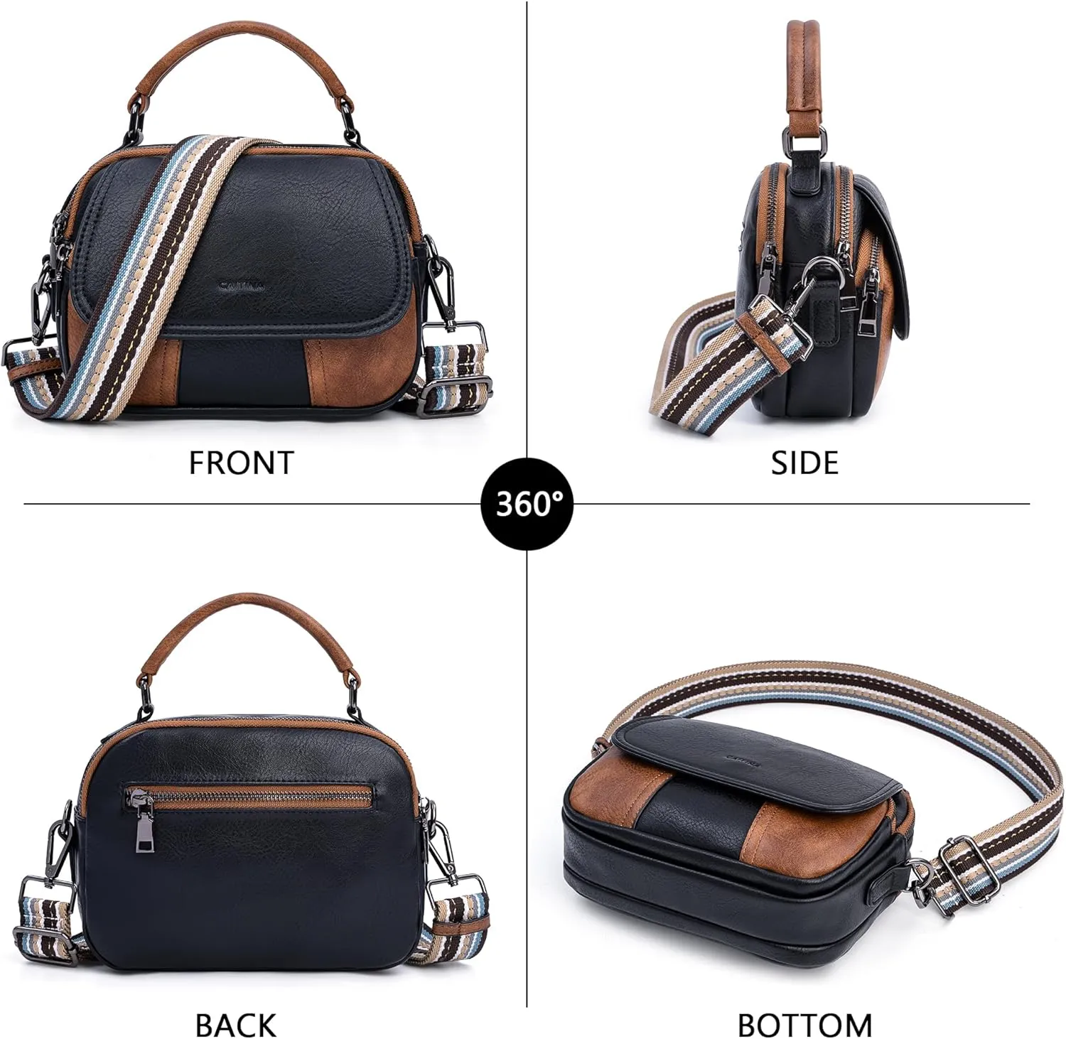 Small Crossbody Bags Purse for Women,Vegan Leather Shoulder Handbags Women Top Handle Satchel Bag with 2pcs Strap