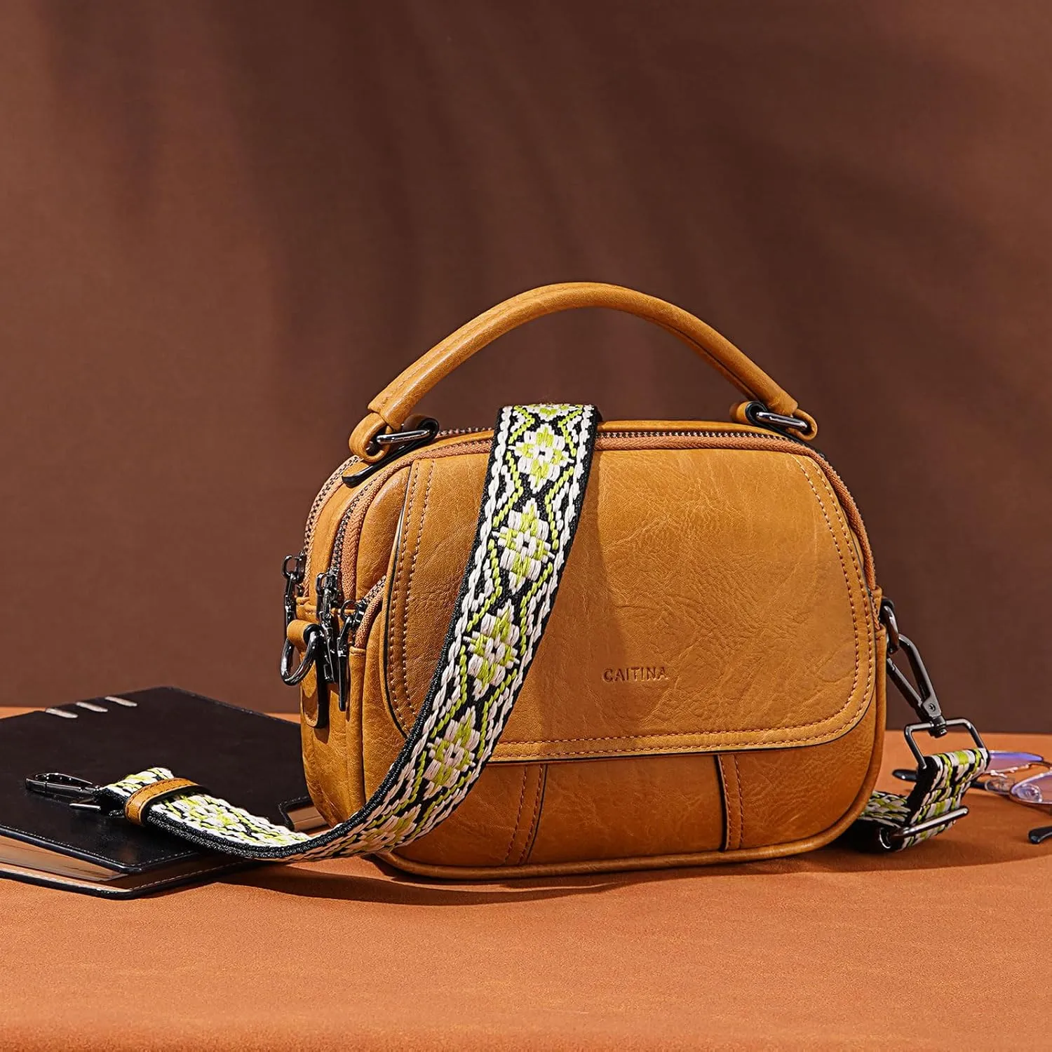Small Crossbody Bags Purse for Women,Vegan Leather Shoulder Handbags Women Top Handle Satchel Bag with 2pcs Strap