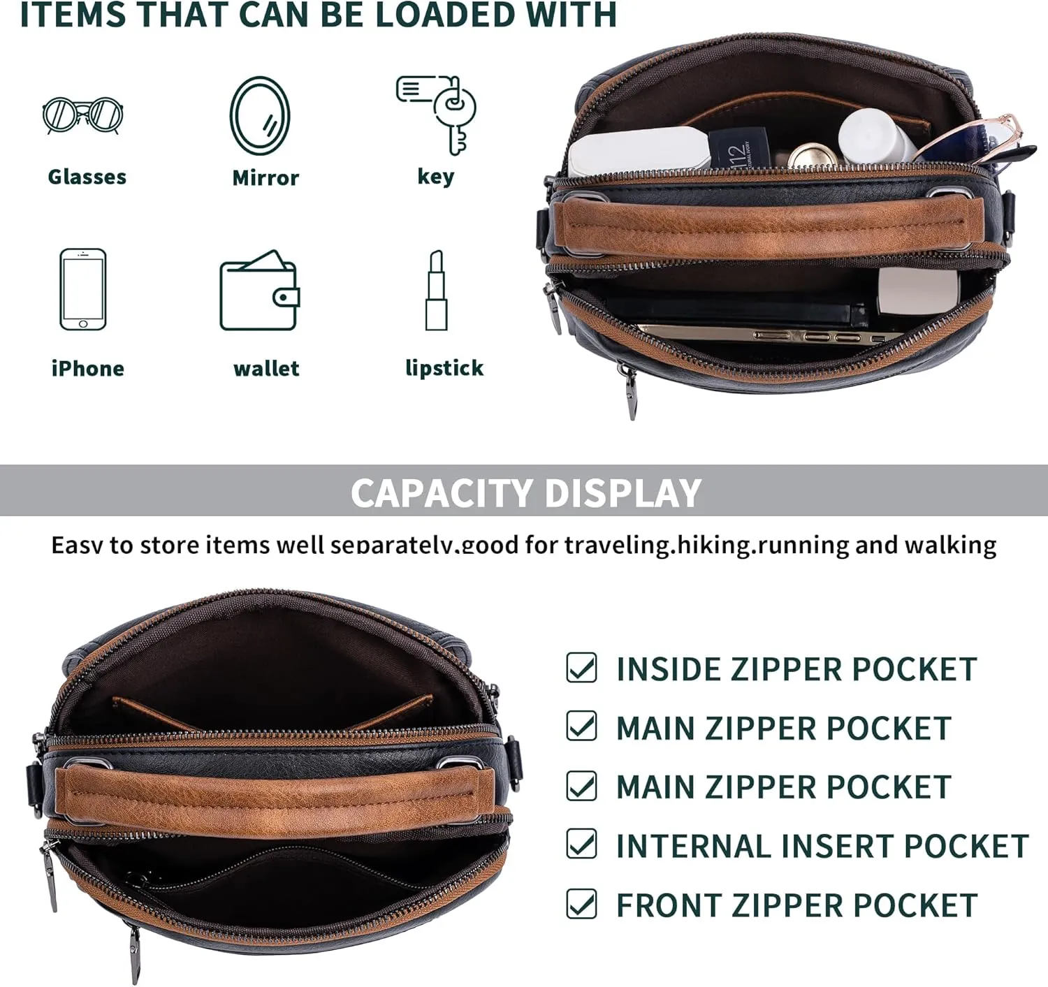 Small Crossbody Bags Purse for Women,Vegan Leather Shoulder Handbags Women Top Handle Satchel Bag with 2pcs Strap