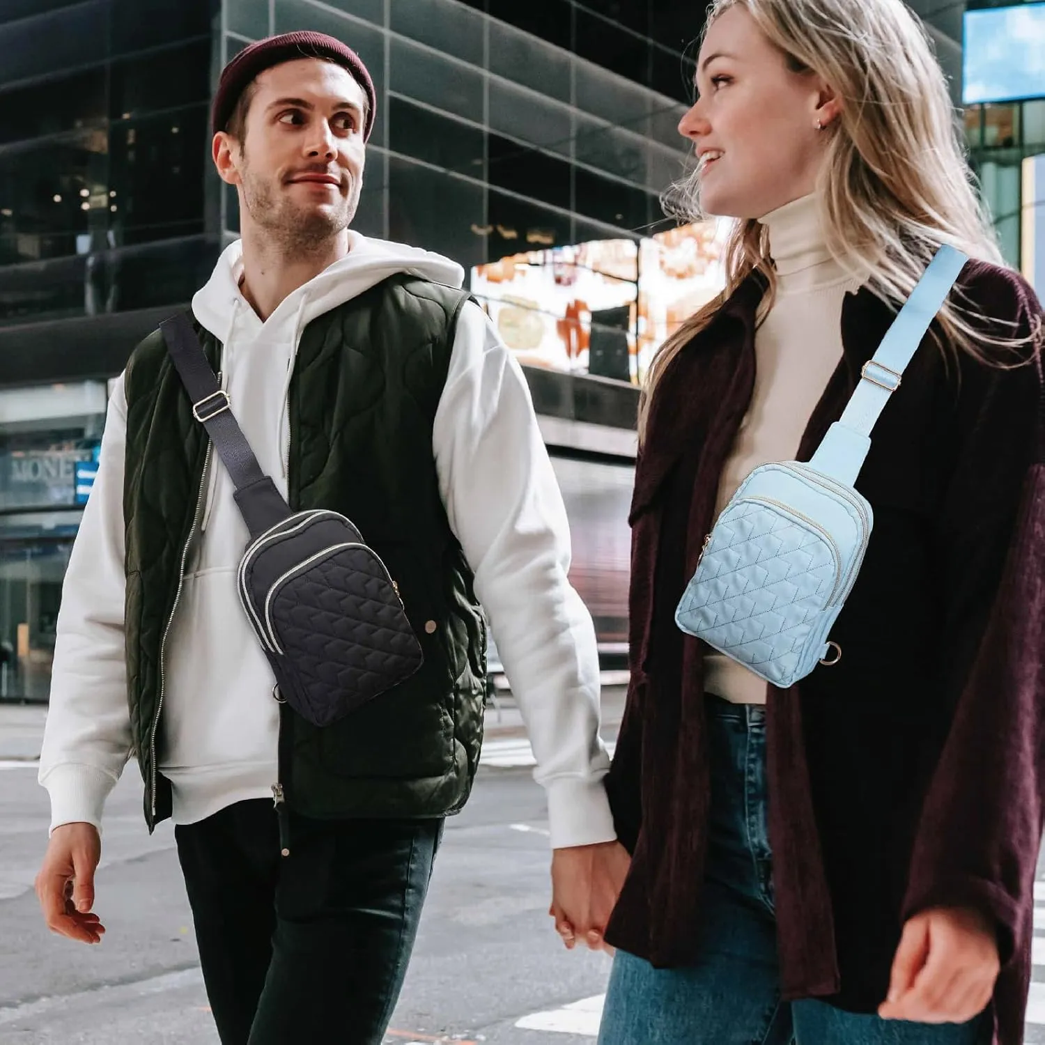 Small Crossbody Sling Bags for Women Men, 3 Zipper Pocket Cell Phone Purse Fanny Packs for Women