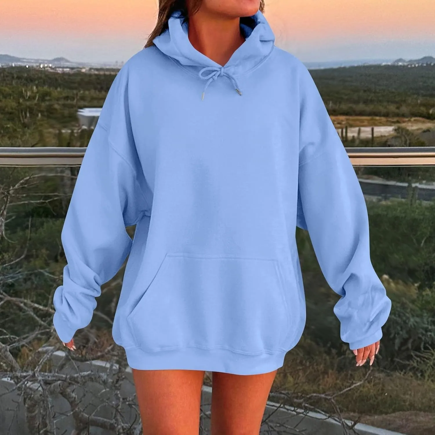 Solid Color Hoodies for Women Oversized Sweatshirts Long Sleeve Drawstring Pullover 2024 Fall Outfits with Pockets